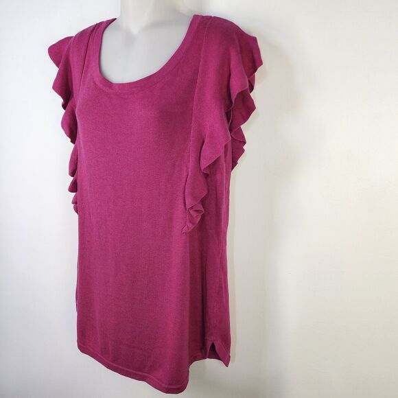 Isaac Mizrahi Live Womens Sweater Flutter M Sleeve Pullover Scoop Neck Knit Pink - Picture 4 of 9